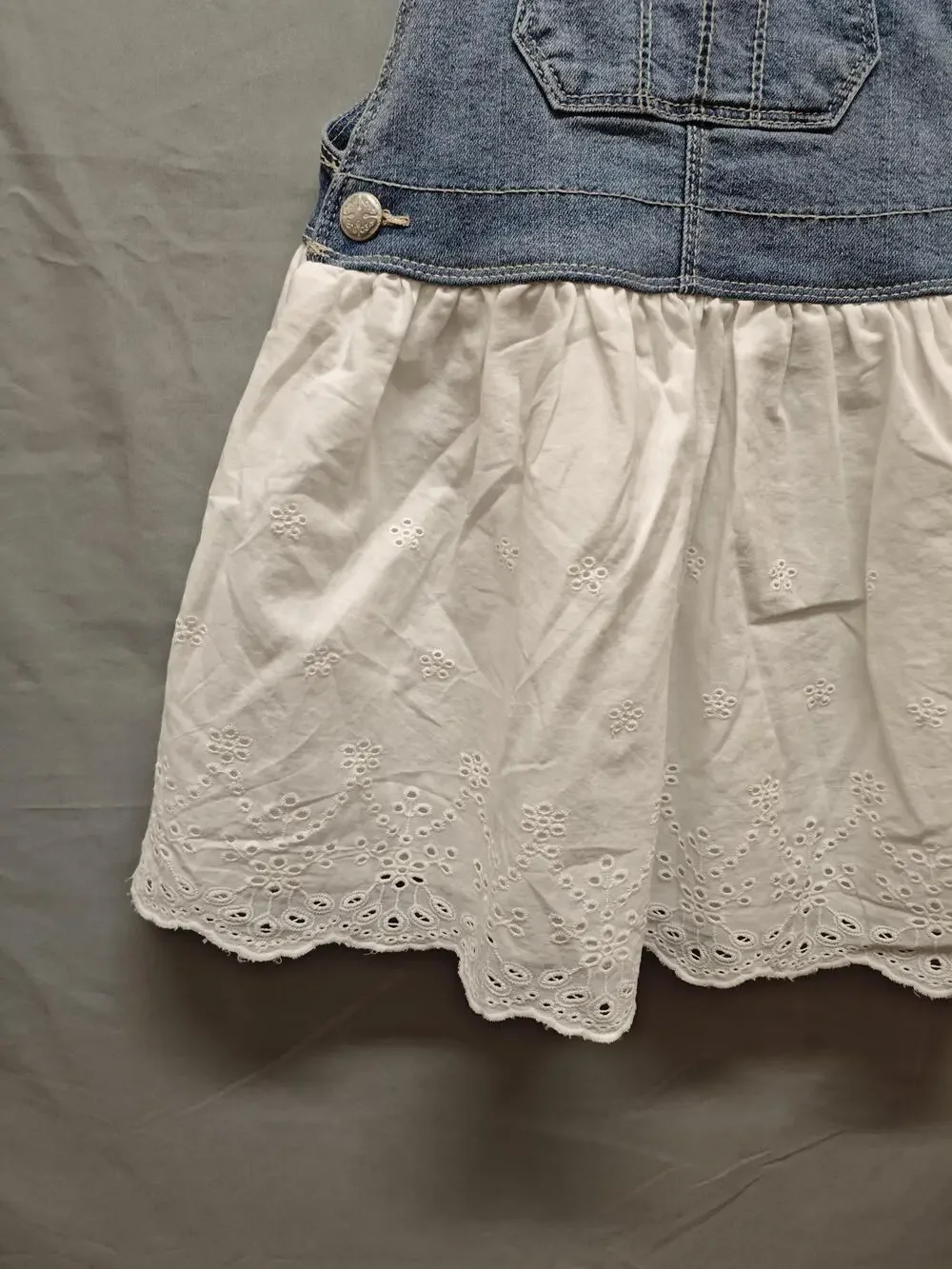 OshKosh Bgosh Overall Dress Girls 4T Blue Denim White Eyelet Jumper Skirtall